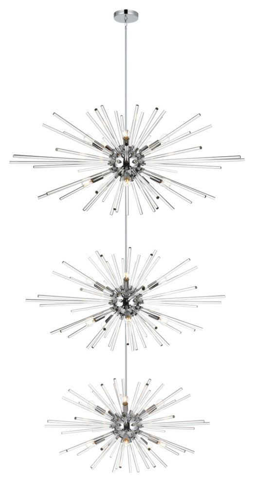 Home Living 46" Three Tiers Crystal Starburst Chandelier, Chrome