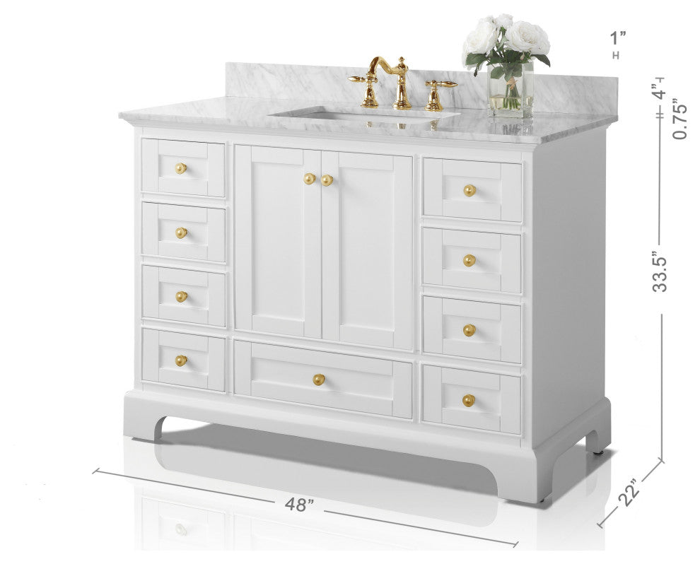 Audrey Vanity Set, White, 48", Gold Hardware, No Mirror