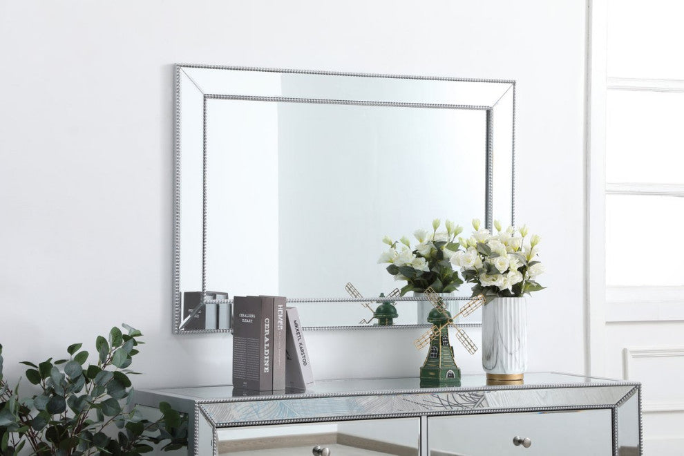 Elegant MR33248S Iris Beaded Mirror 48X32", Antique Silver