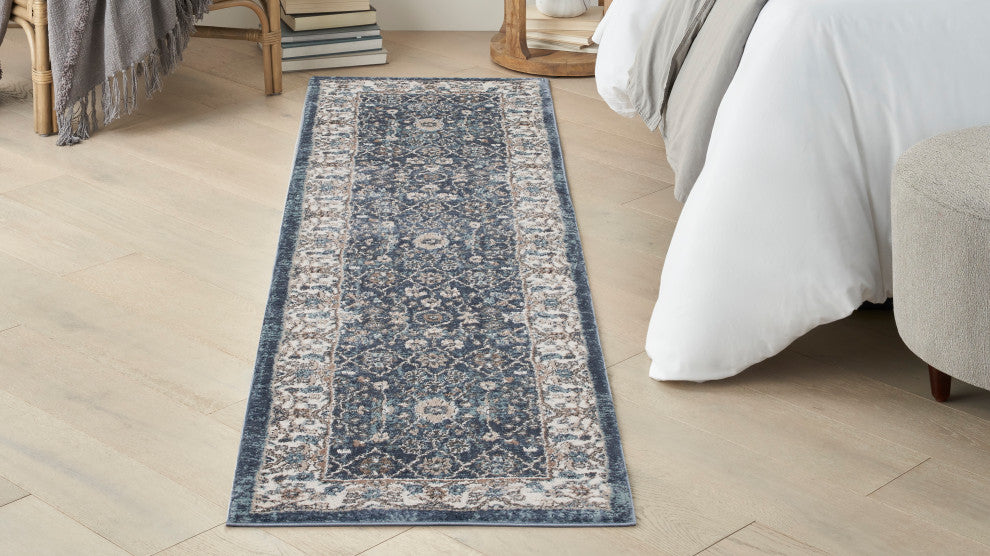 Nourison American Manor 5'3" x 7'3" Blue/Ivory Bordered Indoor Rug, Blue/Ivory, 8' Runner, Bordered
