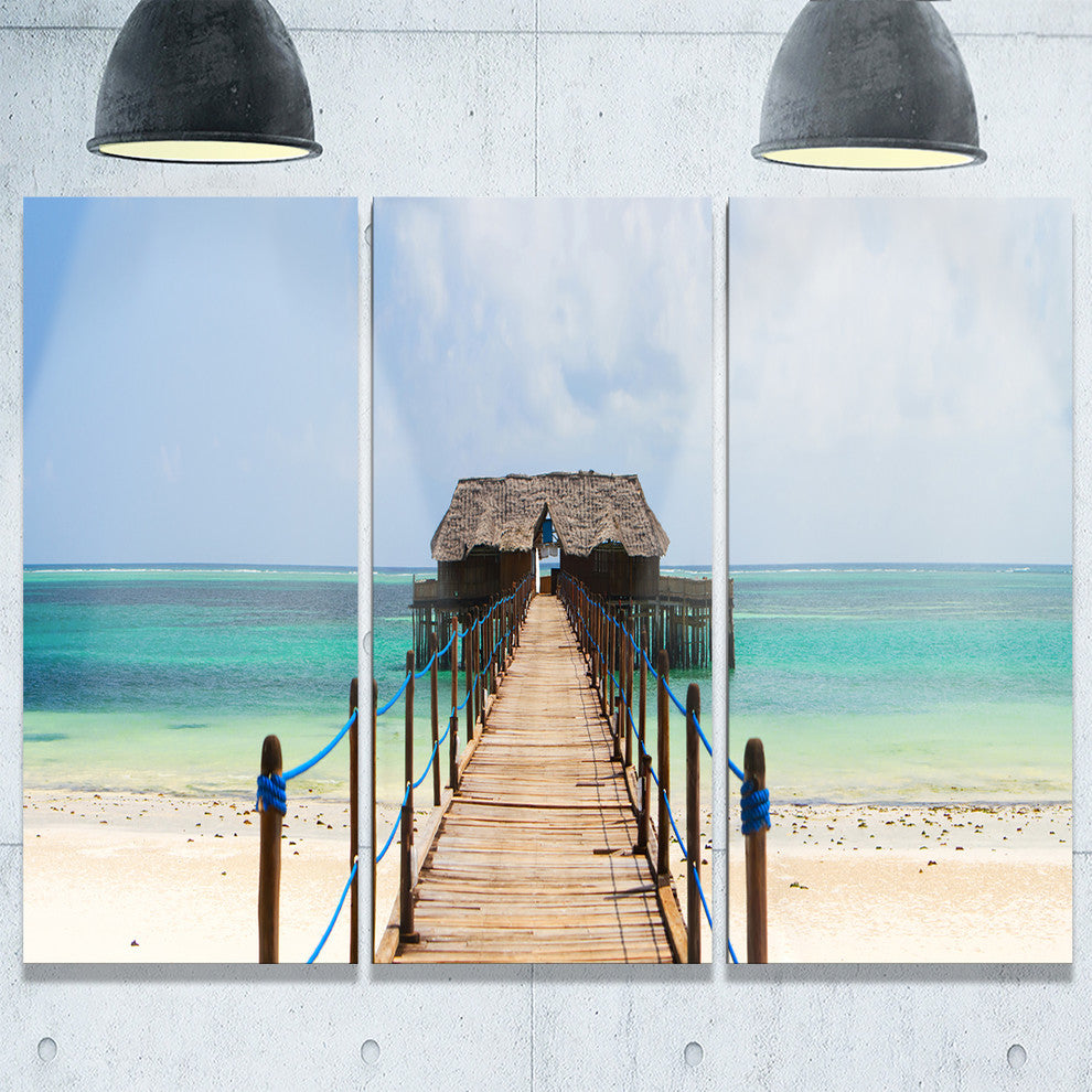 "Exotic Wood Jetty at Zanzibar Island" Metal Wall Art, 3 Panels, 36"x28"