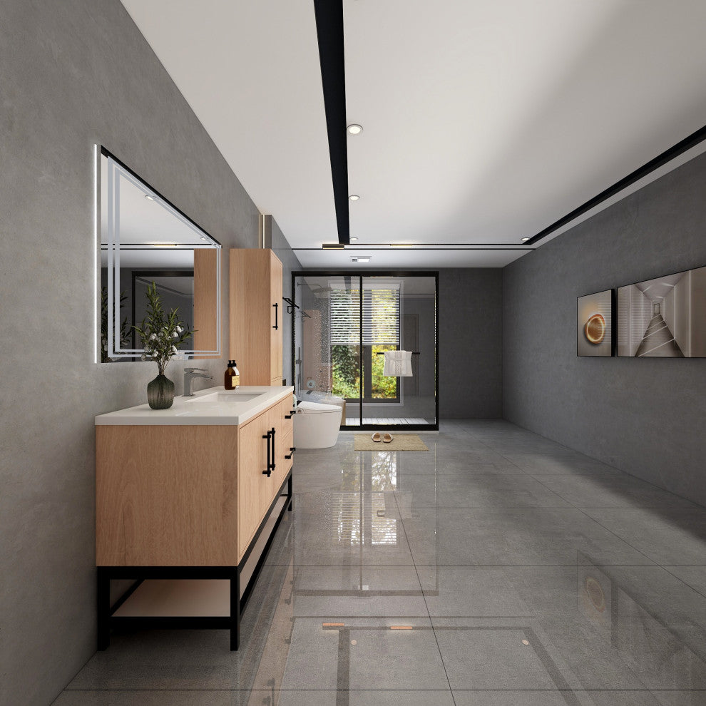 Victoria 42'' Solid Wood Open Shelf Bath Vanity Right Side, Red Oak