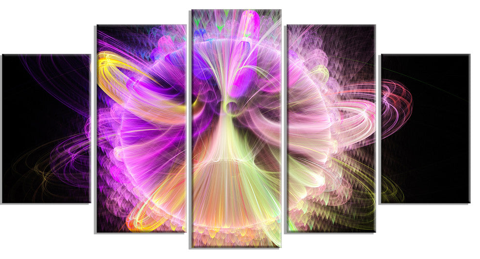 Purple Circle with Amazing Curves, Floral Canvas Art Print, 60"x32", 5 Panels