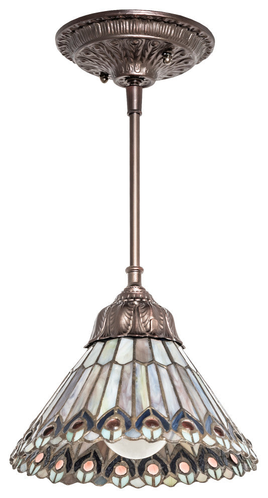 8 Wide Tiffany Jeweled Peacock Mini Pendant
