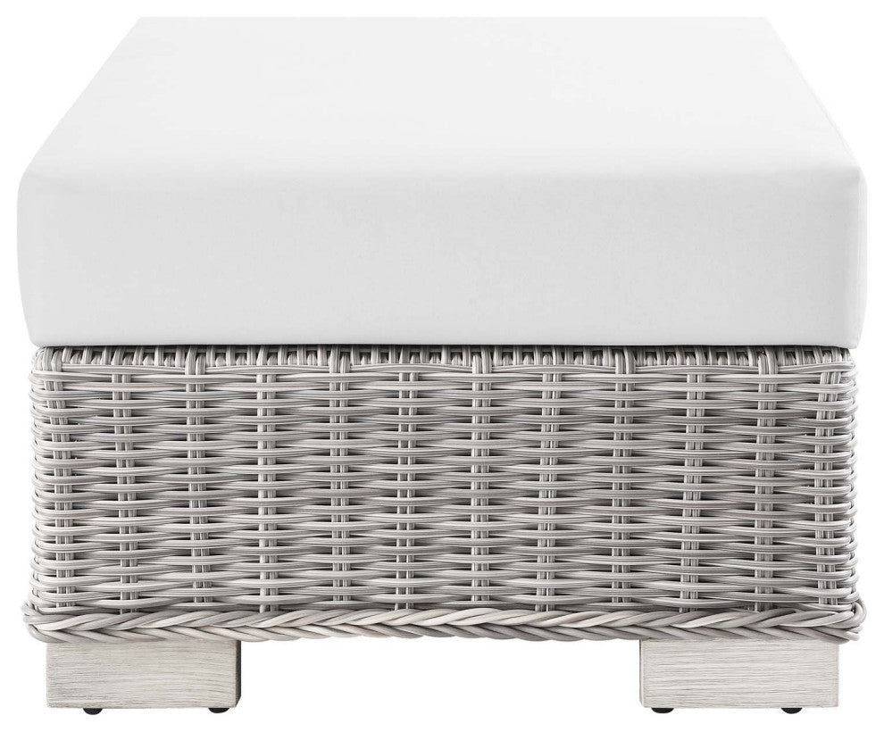 Conway Outdoor Patio Wicker Rattan Ottoman Light Gray White