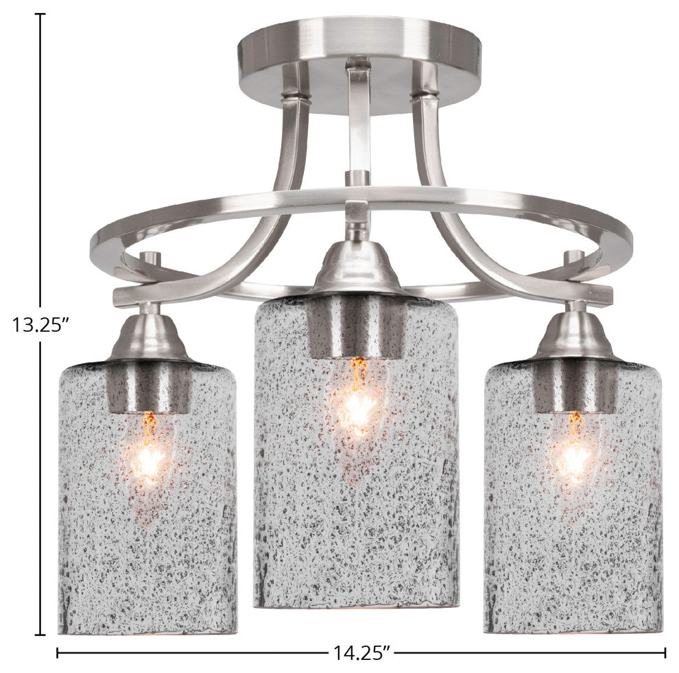 Paramount 3-Light Semi-Flush Light, Brushed Nickel, 4" Smoke Bubble Glass
