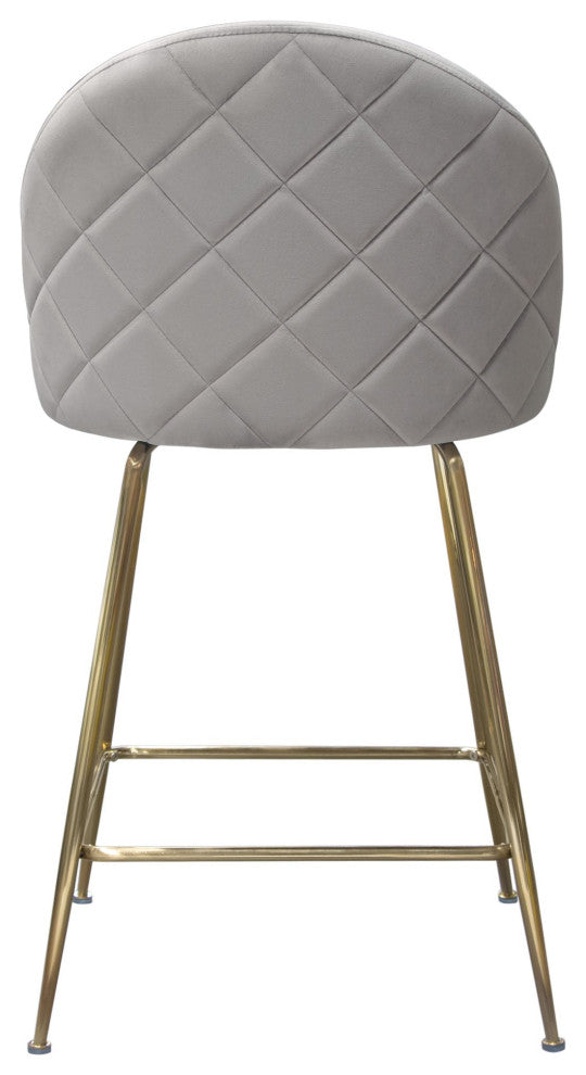 Lilly 2 Counter Height Chairs With Gold Metal Legs, Gray Velvet