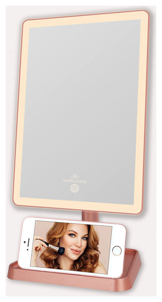 Charmed Arch Tri Tone LED Makeup Mirror with Phone Holder, Rose Gold