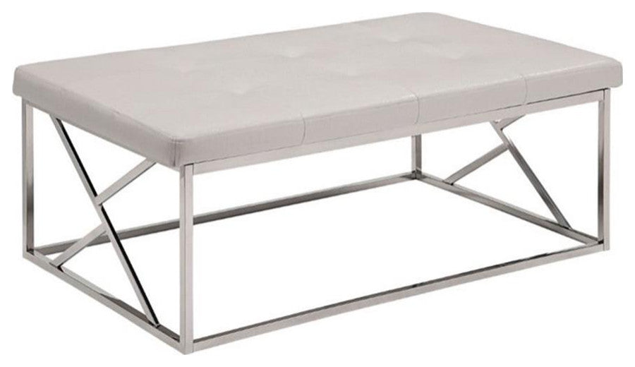 Furniture of America Motto Contemporary Faux Leather Tufted Bench in White