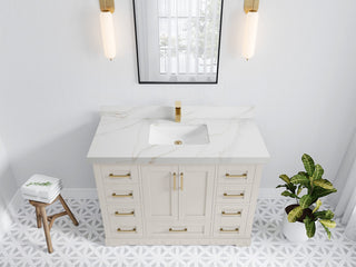 Boston 48" Single Sink Bath Vanity in Fine Grain 2" Calacatta Sienna