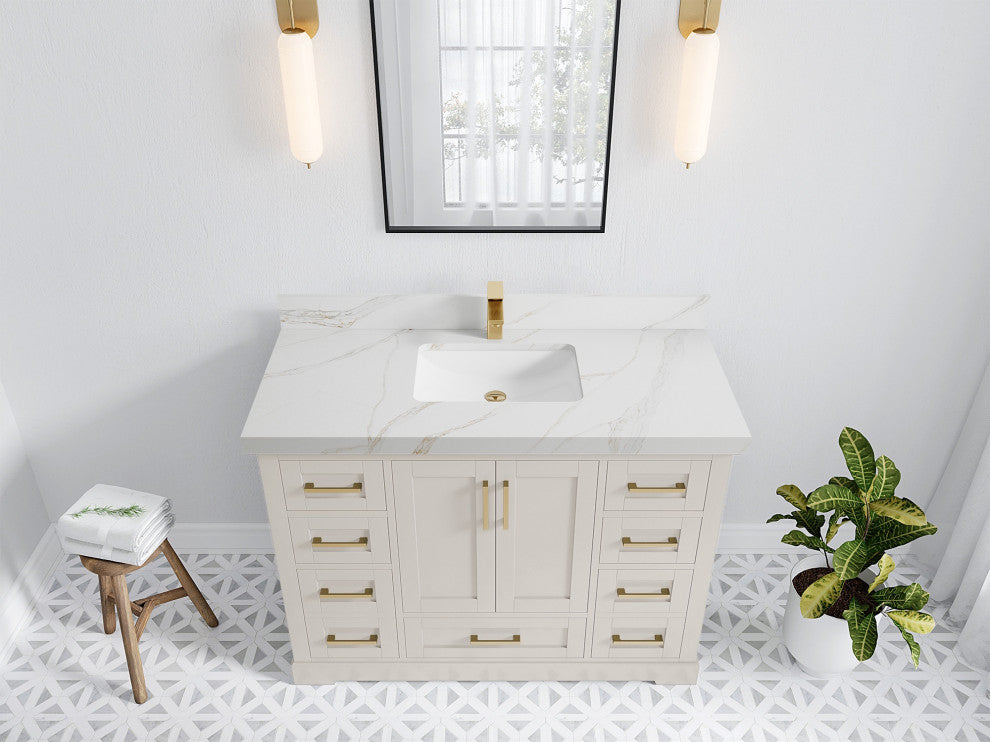Boston 48" Single Sink Bath Vanity in Fine Grain 2" Calacatta Sienna
