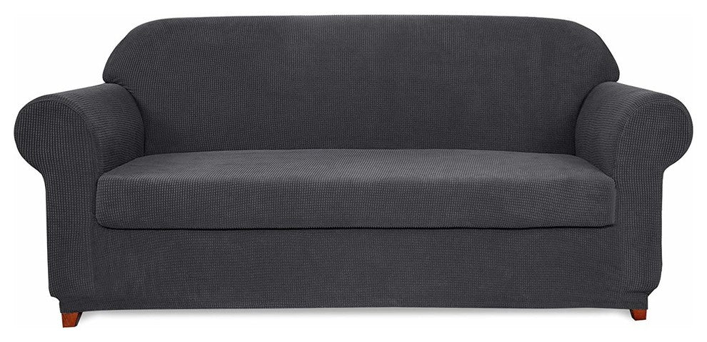 Subrtex 2-Piece Spandex Stretch Sofa Slipcover, Gray, Loveseat