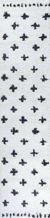 Cristo Berber Geometric Shag Rug, White/Black, 2x8