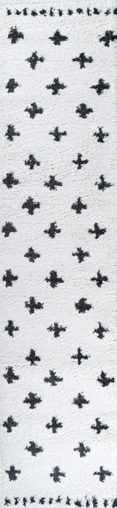Cristo Berber Geometric Shag Rug, White/Black, 2x8
