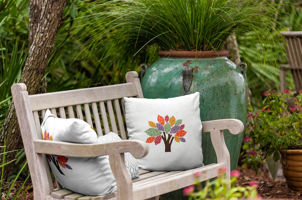 Printed Quilt Tree Indoor/Outdoor Throw Pillow, Scallion, 18"x18"