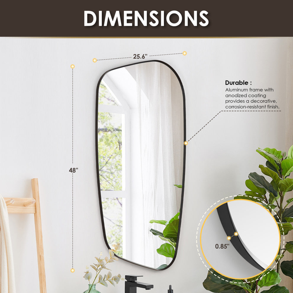 Blinc Novelty Framed Bathroom Wall Mirror, Matte Black, 26"