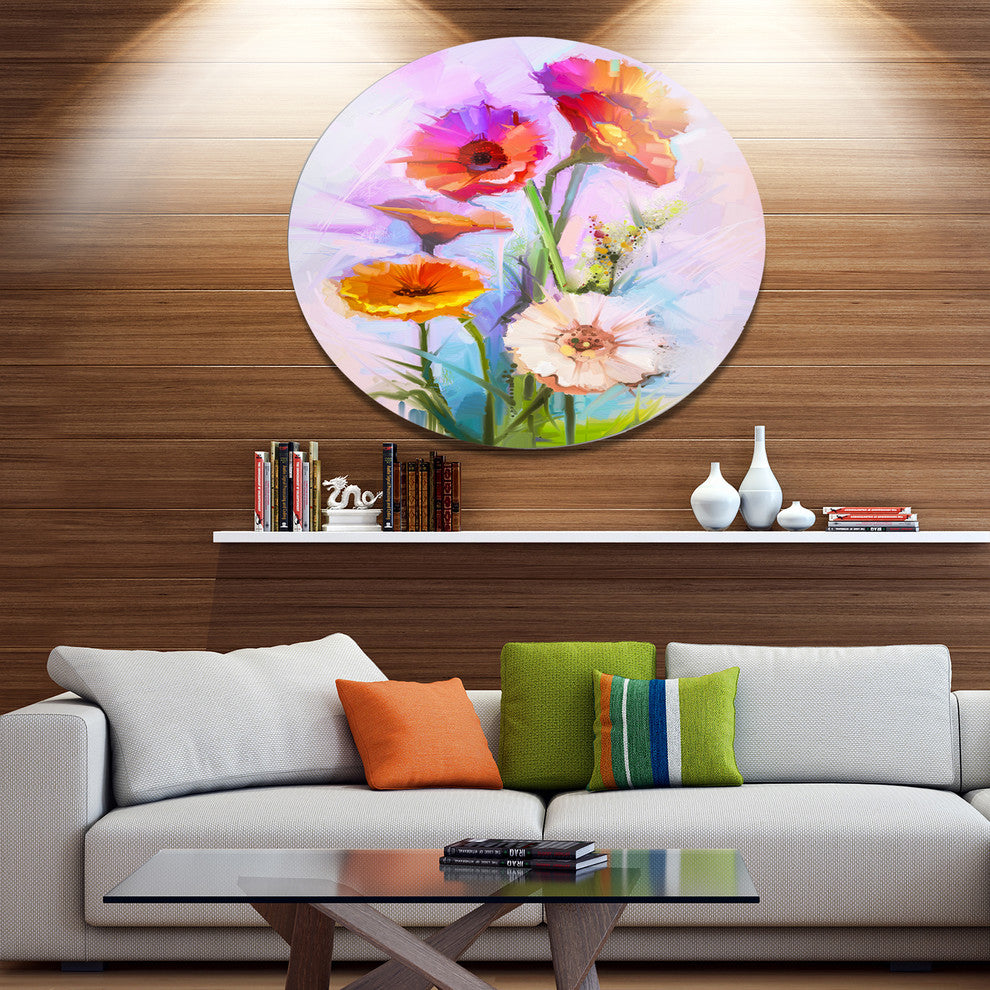 Bouquet Of Red White Flowers, Modern Floral Round Wall Art, 11"