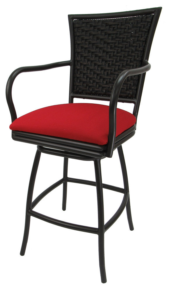 Set of 3, Outdoor/Indoor Swivel Bar Stools Erin, Red Linen on Black, 26"
