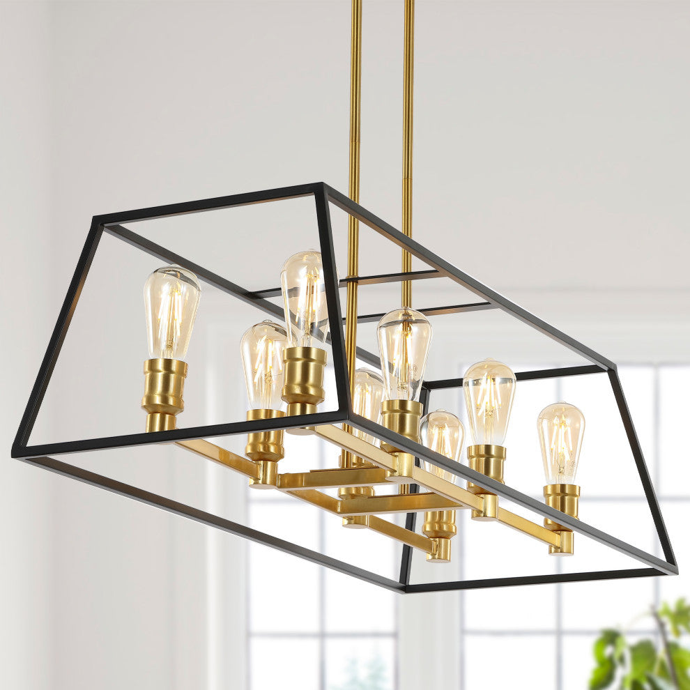 Lloyd 4-Light Industrial Iron LED Pendant, Black/Brass Gold, Width: 35"