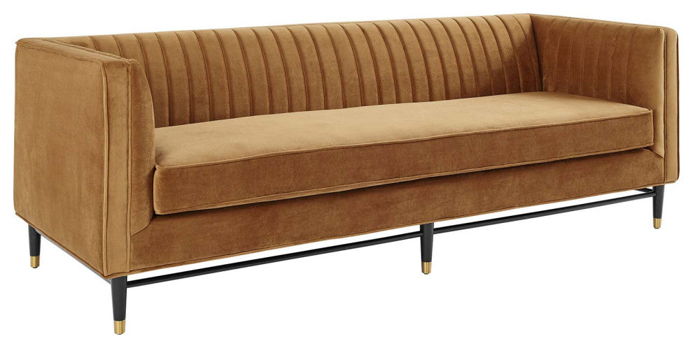 Devote Channel Tufted Performance Velvet Sofa, Cognac