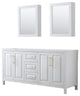 72" Double Bathroom Vanity, White, Medicine Cabinets, Gold Trim
