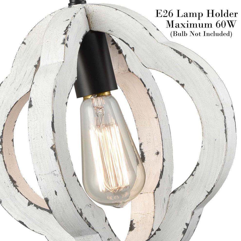 Farmhouse Wooden Pendant Light Hanging Ceiling Light, White