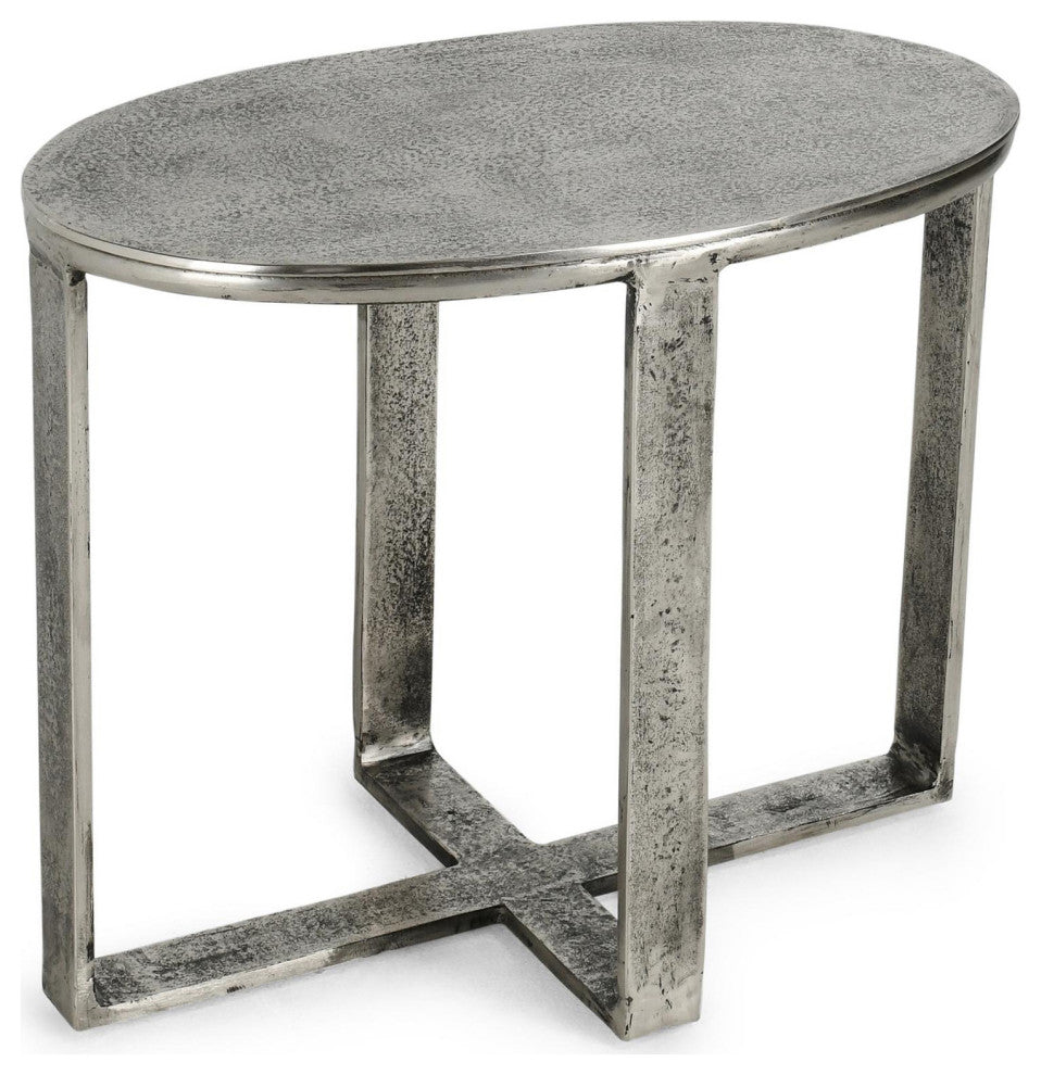 Flores 27" Industrial Oval Nickel End Table