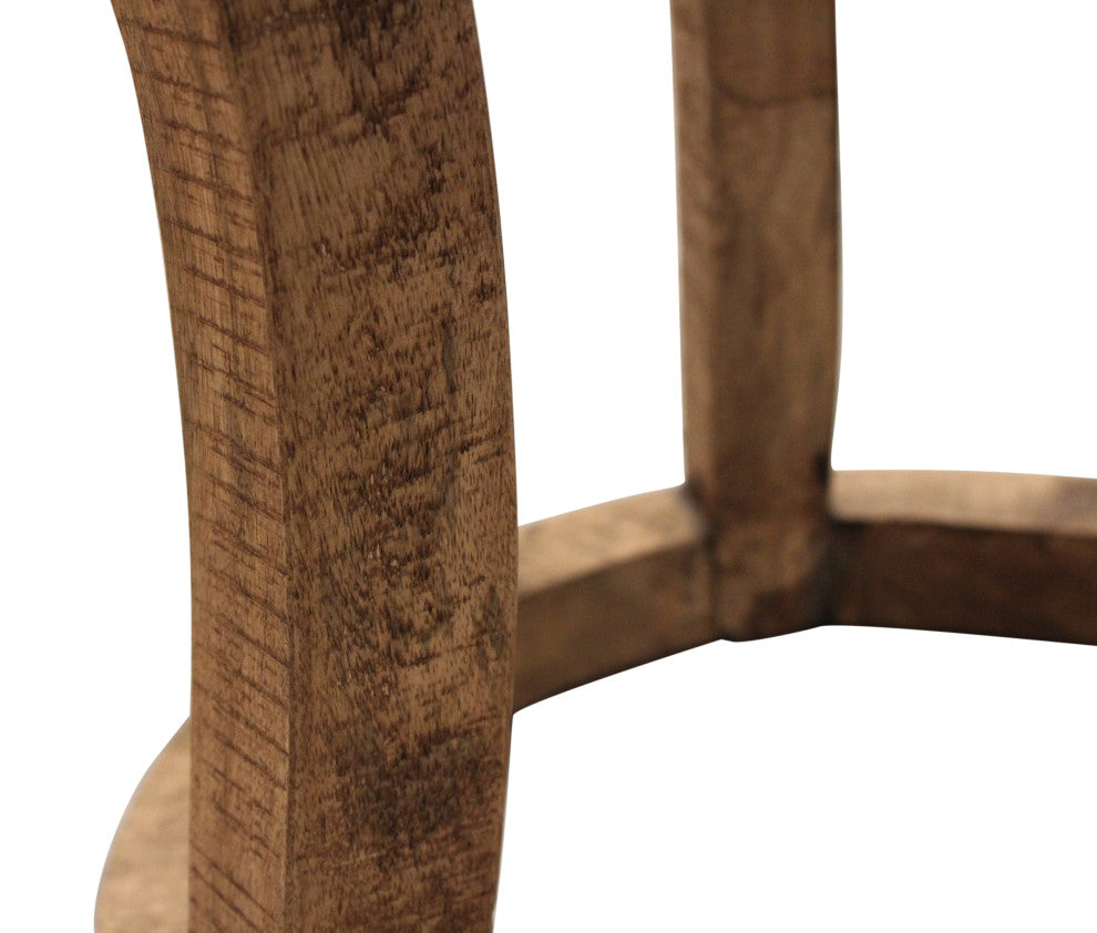 Koda Solid Wood Round Accent Stool With Circle Base, Natural Brown Fin