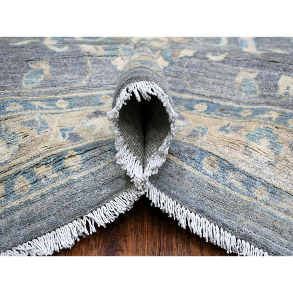 Light Gray, Fine Peshawar, Soft Wool Hand Knotted Oversized Rug, 12'0"x14'6"