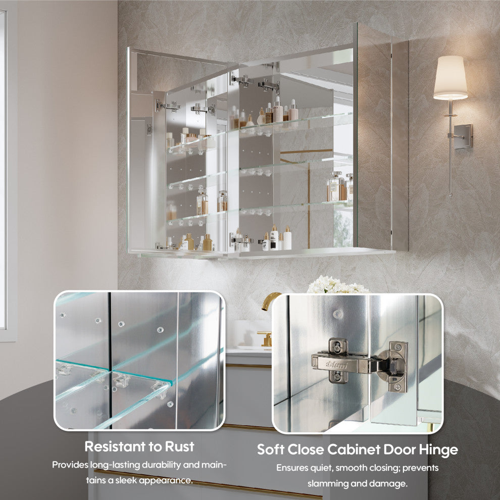 Recessed/Surface Mount Bathroom Medicine Cabinet, Soft-Close Blum Hinges, 40"x30", Triple Swing