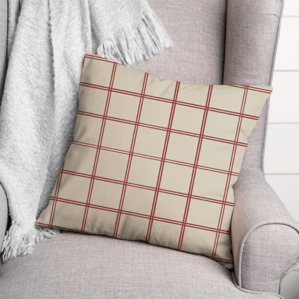 Cream and Red Check 18x18 Spun Poly Pillow