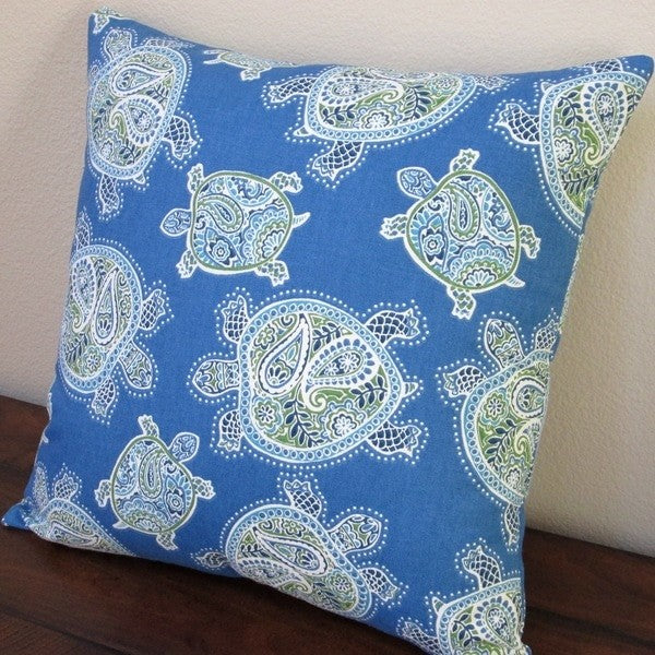 Tranquil Sea Turtles Blue And Green Cotton 18" Indoor Throw Pillow, Throw Pillow