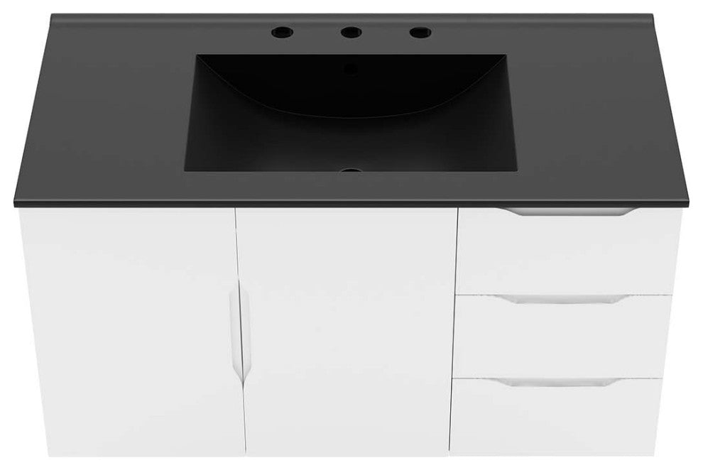 Sink Vanity Cabinet, Black White, Ceramic, Melamine, Modern, Hotel Bathroom