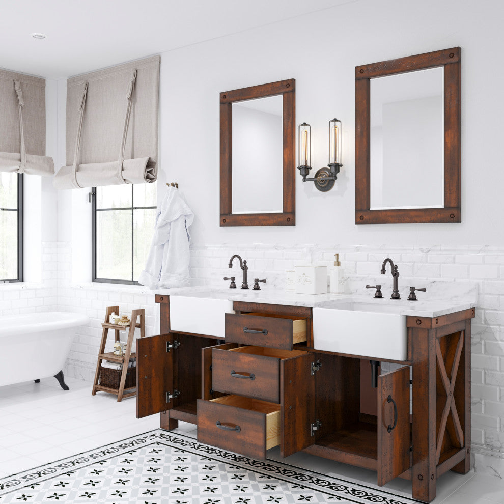 Paisley 72" Double Vanity, Rustic Sierra, Vanity With Mirror