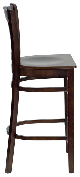 Vertical Slat Back Walnut Wood Restaurant Barstool