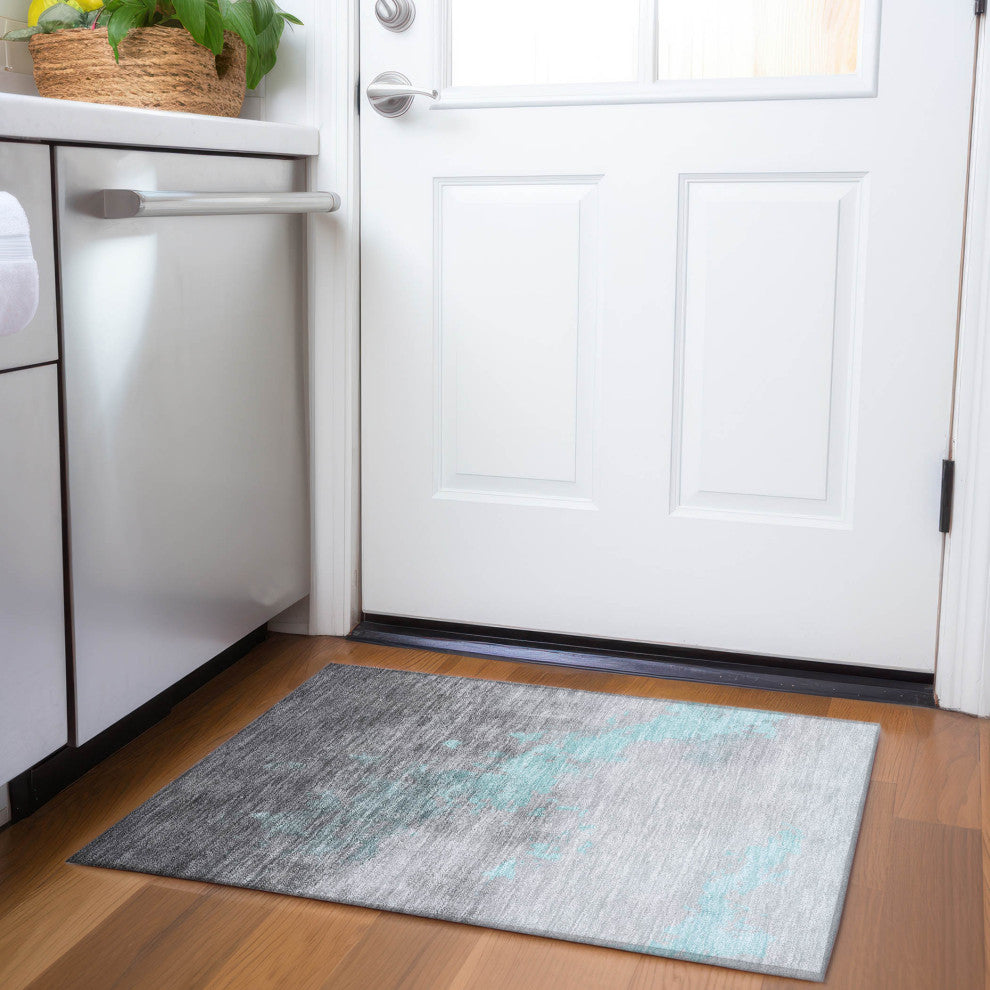 Machine Washable Indoor/Outdoor Chantille ACN1881 Teal 1'8" x 2'6" Rug