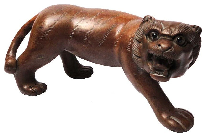 Handcrafted Boxwood Chinese Zodiac Lucky Feng Shui Tiger Figure hvs481