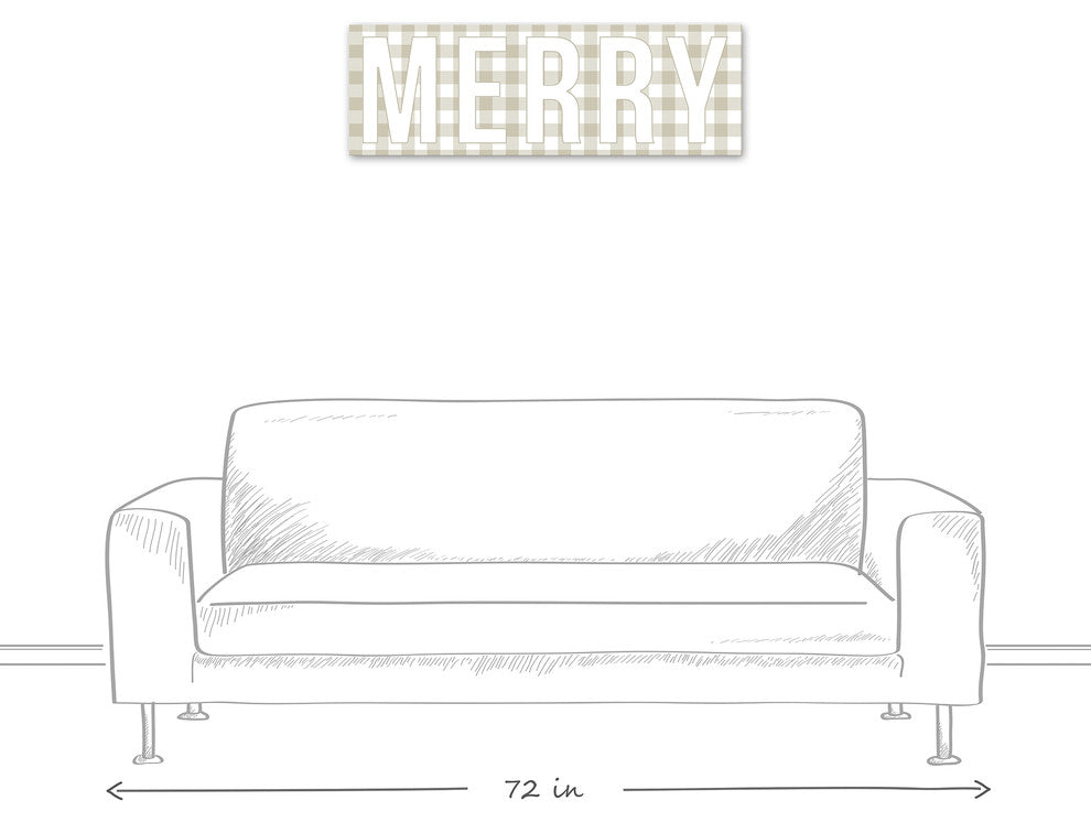 Beige Plaid Merry in White Canvas Wall Art, 12"x36"