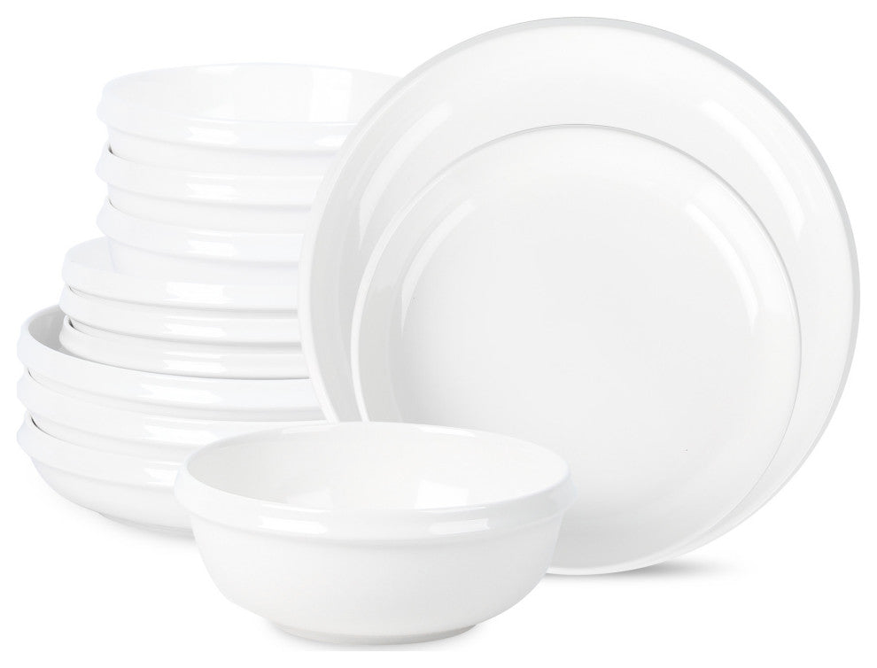 Stone Lain Verso Porcelain 12-Piece Dinnerware Set, White