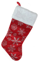 20" Red and Silver Glitter Snowflakes Christmas Stocking