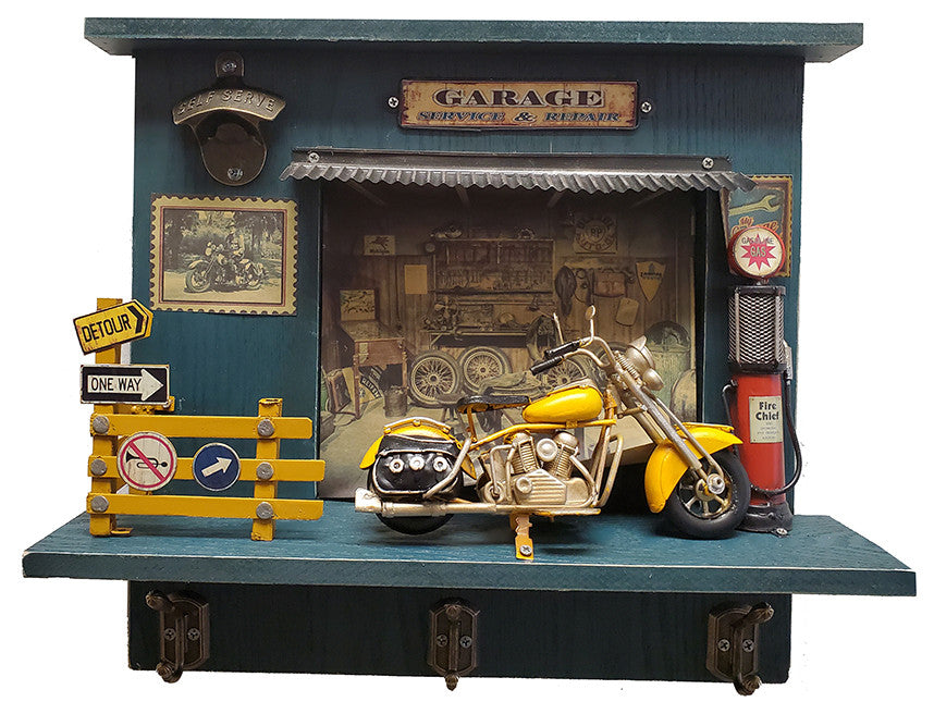 Vintage Harley Motorcycle Shadow Box on Wood Frame
