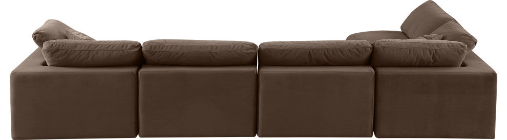 Comfy Upholstered L-Shaped Modular Sectional, Brown, 5-Piece: 3 Armless Chair, 2 Corner Chair, Velvet