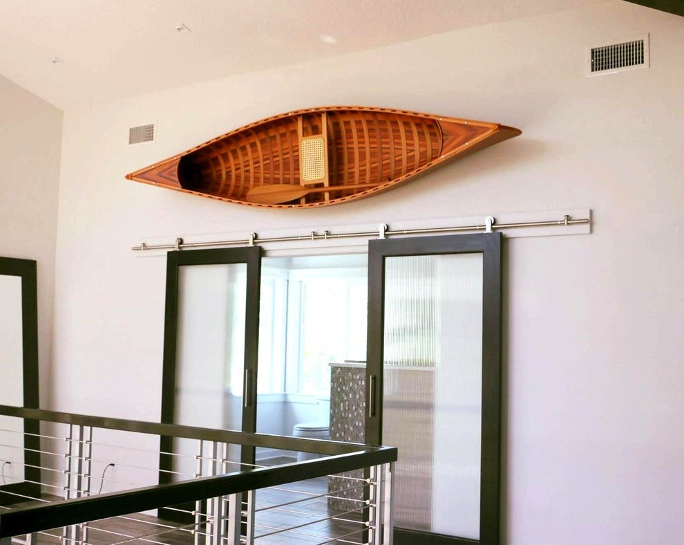 Wooden Display Canoe With Ribs Curved Bow 10', Natural Glossy Wood