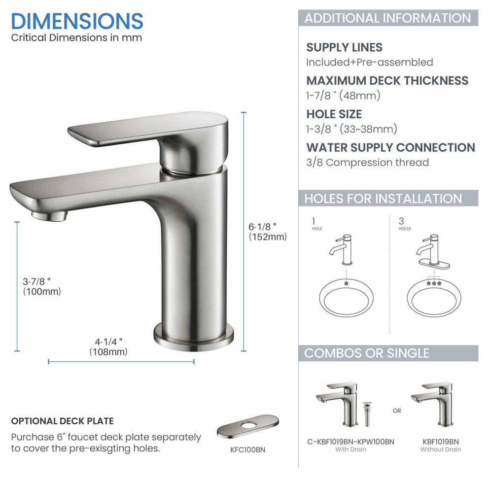 Tender Single Handle Bathroom Sink Faucet, Brushed Nickel