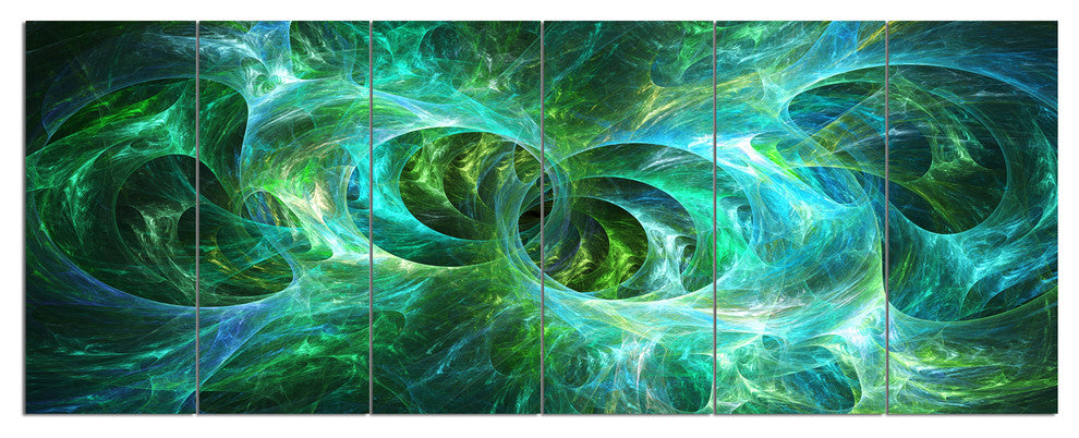 Blue Fractal Ornamental Glass, Abstract Canvas Art Print, 70"x28", 6 Panels