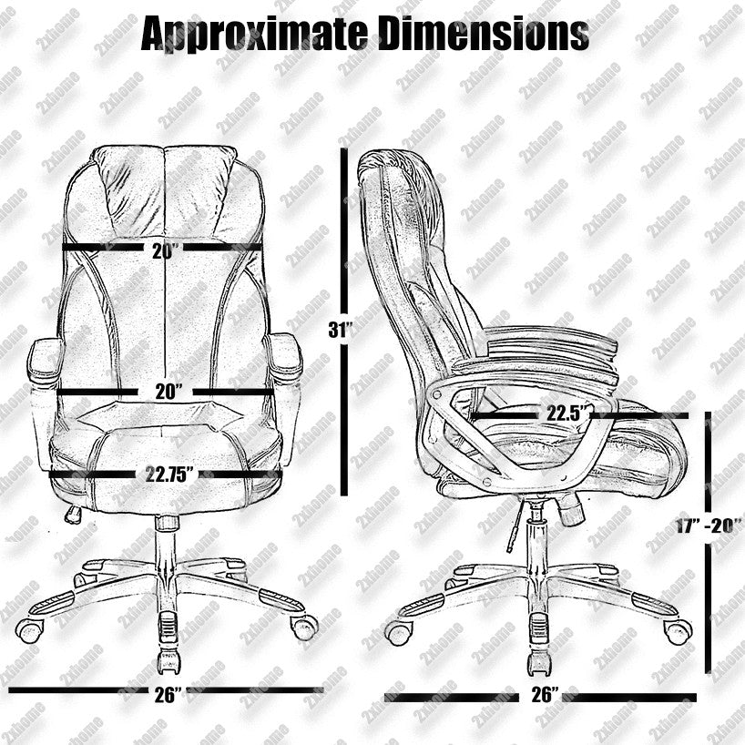 2xhome Deluxe Professional PU Leather Big Tall Ergonomic Office High Back Chair,