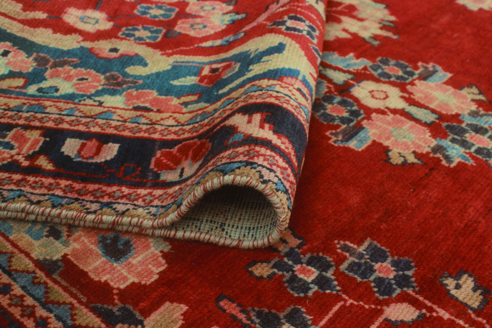 Fine Vintage Distressed Raff Red/Navy Runner, 3'10x10'1