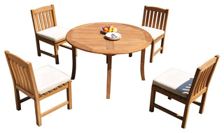 5-Piece Outdoor Patio Teak Dining Set: 48" Round Table, 4 Devon Armless Chairs