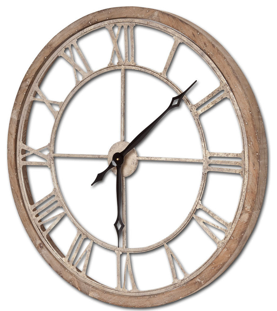 Mething Brown Wood and Gold Metal 19" Round Wall Clock