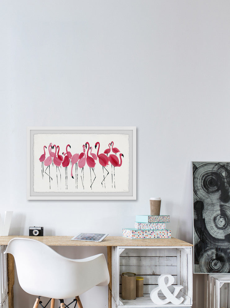 "Blushing Flamingos" Framed Painting Print, 36"x24"